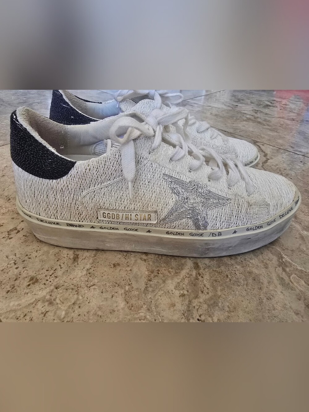 Golden Goose Hi Star Knit Beige Black Silver Size 37